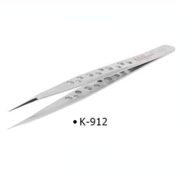 KGX K-912 Extra-hard Stainless Steel Straight Fine Tip Jump Wire Tweezer Narrow Handle With Holes	